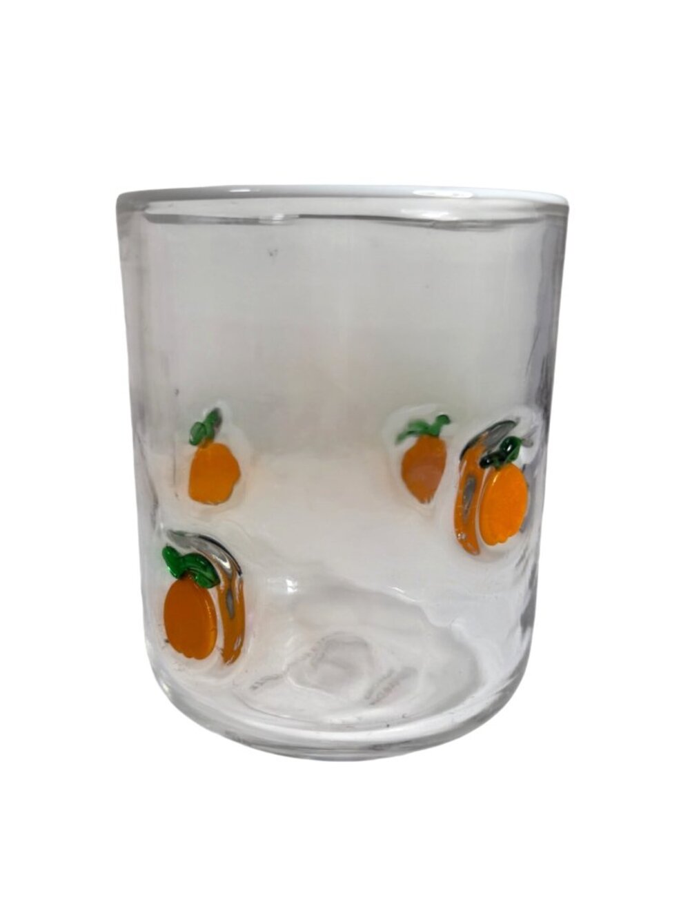 Anthropologie Hand-Blown Glass Cup With Raised Orange Fruit Design